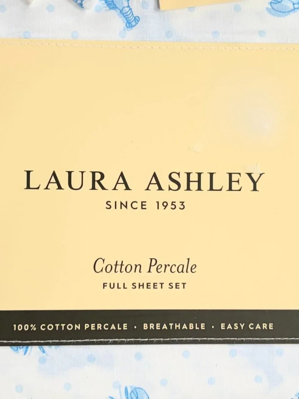 Laura Ashley FULL Size Blue Lobster Cotton Sheet Set crisp cotton percale